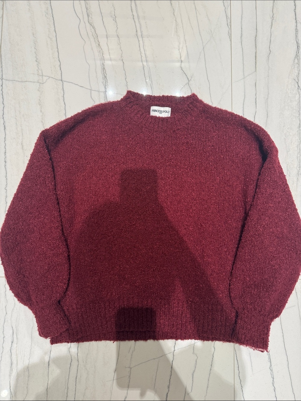 PRINCESS POLLY - Maroon Bouclé Stitched Crewneck Sweater (Brand New)